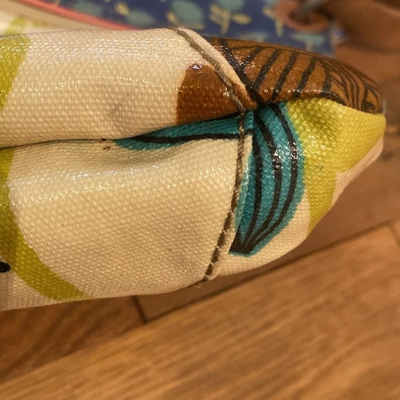 Fossil Key-Per Crossbody Bag Purse Coated Canvas BlueTeal Brown Lime Brown Cream - Picture 4 of 11